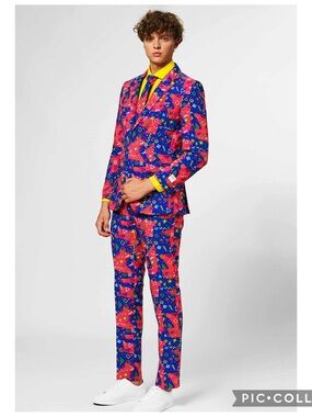 OppoSuits 90s Memphis Print Suit Set Tie Neon Multi Size 42 Blazer Size 46 Pants